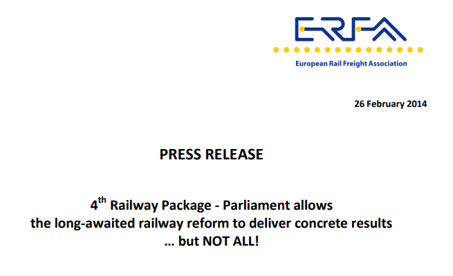 ERFA reacts on the EP vote in plenary session (1st reading) on the 4th Railway Package